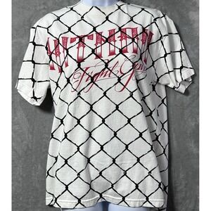 Hitman Fight Gear T-Shirt Size M All Over Cage Print MMA Graphic White Tee